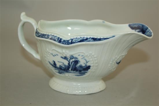 A Worcester strap fluted sauceboat, c.1760 15.5cm